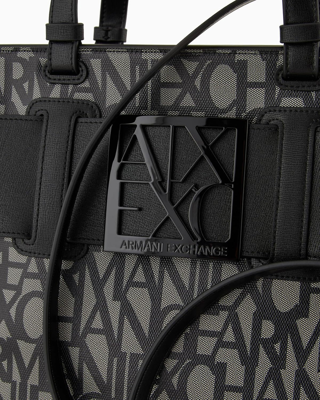 Armani Exchange Women's Large Logo Placket Satchel Bag Big Tote, Beige/Black