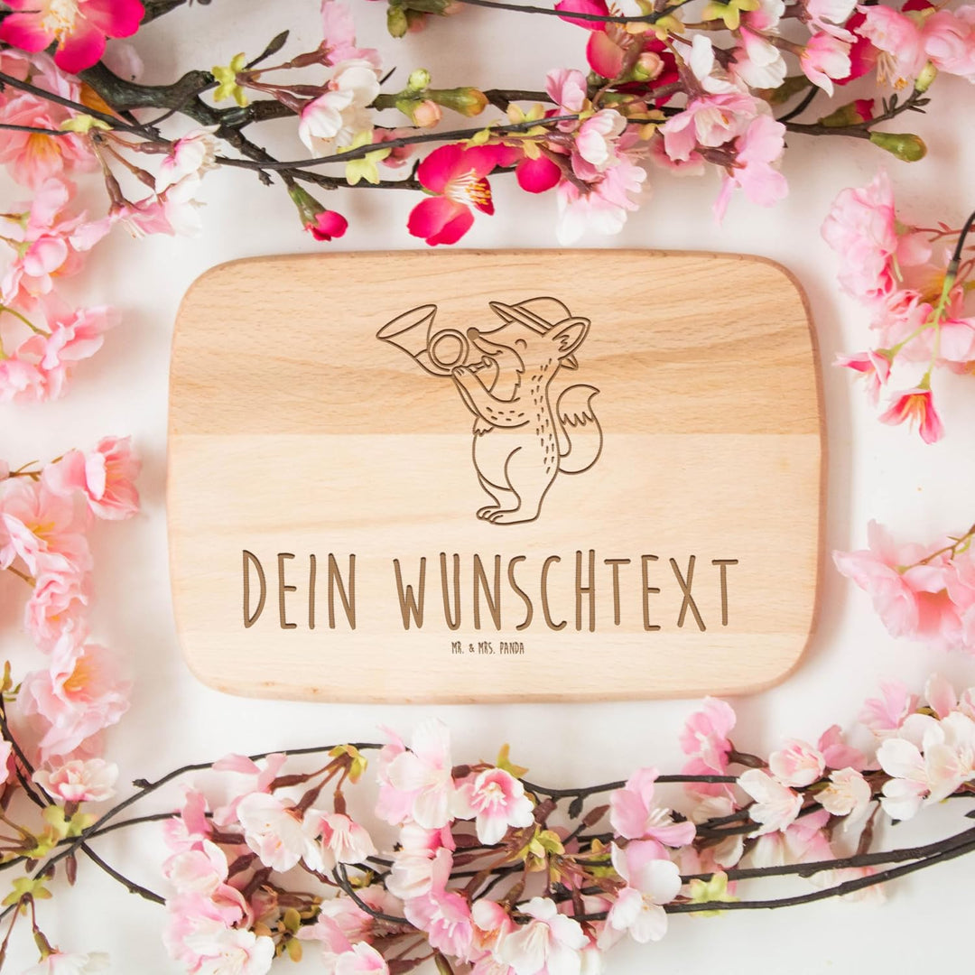 Mr. & Mrs. Panda Holzbrett personalisiert Fuchs Jagdhorn - Personalisierte Geschenke, Horn, Mit Grav