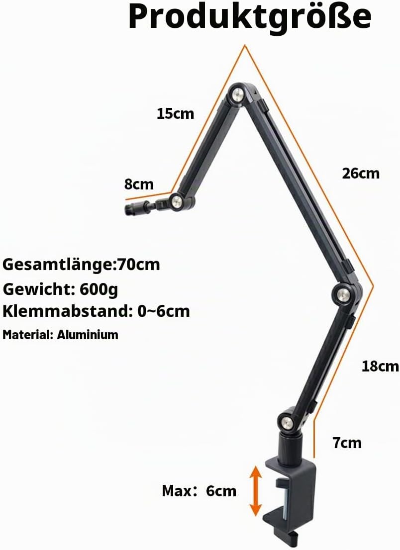 Niedriger Mikrofonarm – verstellbarer Mikrofonständer mit stabiler Schreibtischhalterung, faltbarer