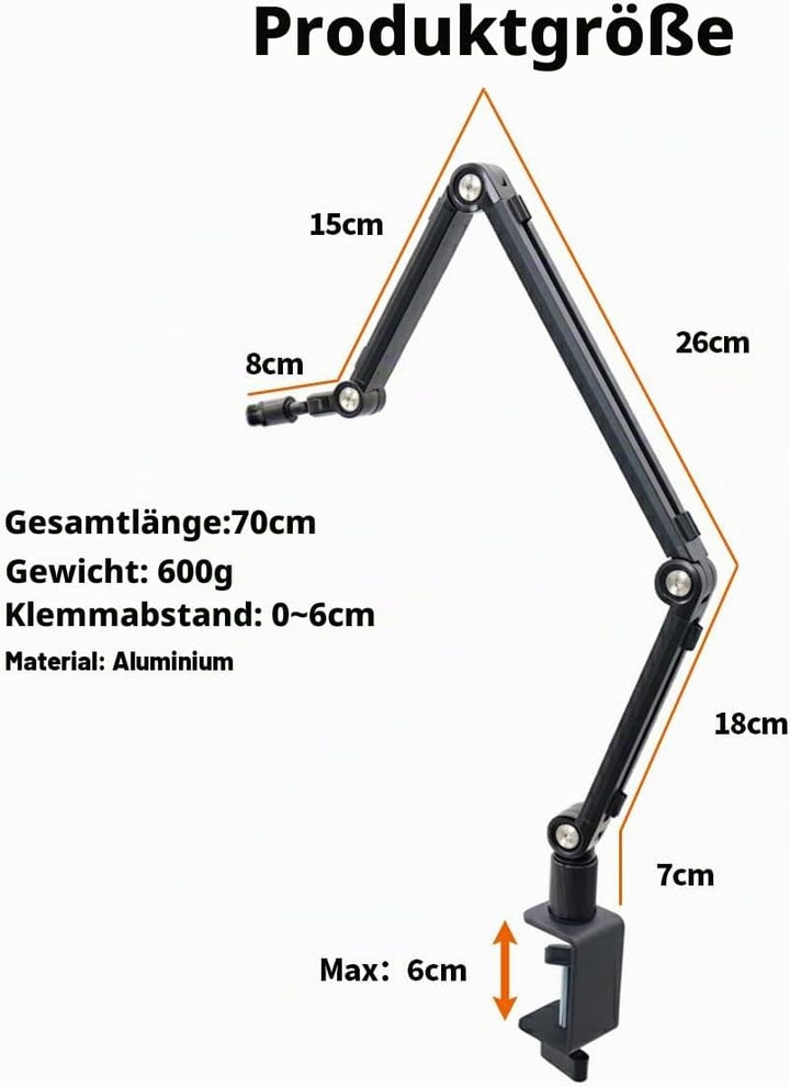 Niedriger Mikrofonarm – verstellbarer Mikrofonständer mit stabiler Schreibtischhalterung, faltbarer