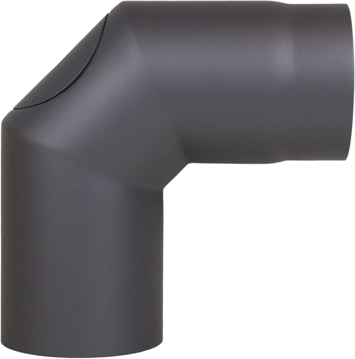 LANZZAS Ofenrohr Bogen 90° Grad (2x 45°) mit Tür, im Durchmesser, DN Ø 150 mm, Farbe: gussgrau - wei