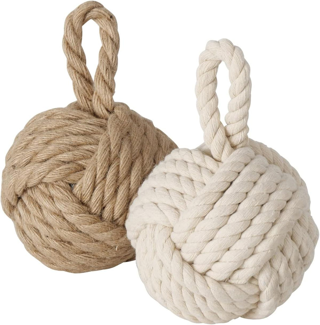 Boltze Türstopper Set Jute Knoten Natur Strick Kugel Stoff Boden 1,5 kg Gewicht mit praktischer Schl