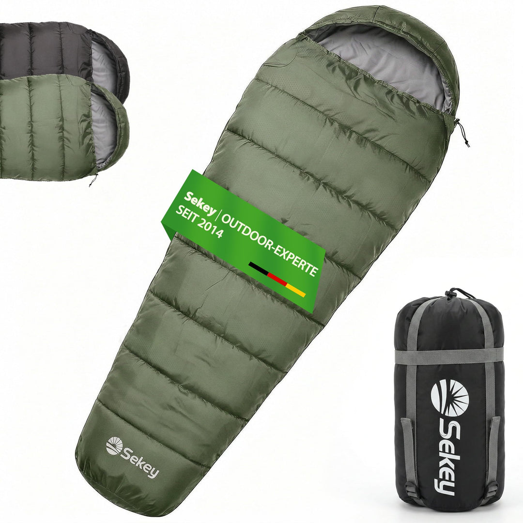 Sekey Schlafsack Erwachsene, Mumienschlafsack mit Anti-Klemm-Reissverschluss, Wasserabweisend & Reis
