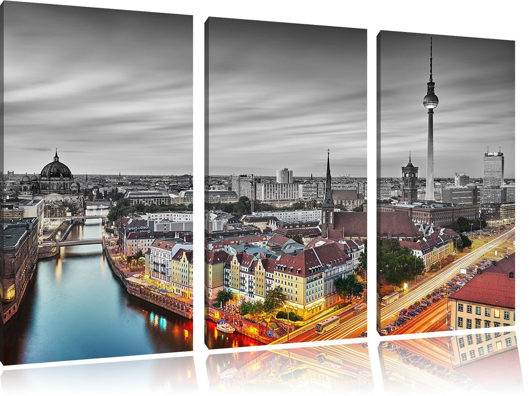 Pixxprint Berlin City Panorama als Leinwandbild/Grösse: 3 Teilig (120x80) cm/Wandbild/Kunstdruck/fer