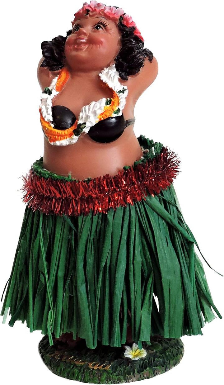 Hang Loose Wackel Hula Figur Mädchen Wackelfigur Wackeldackel Aloha Hawaii (11cm)-Bastrock Grün