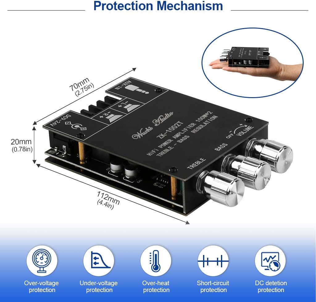 HiFi-Verstärker ZK-1002T Mini Bluetooth5.0 Verstärker Modul 2.0 Kanal 200W Stereo Audioverstärker DC