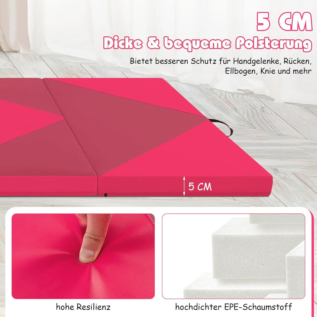GYMAX Klappbare Turnmatte, tragbare Weichbodenmatte mit 2 Griffen, wasserdichte Gymnastikmatte mit K