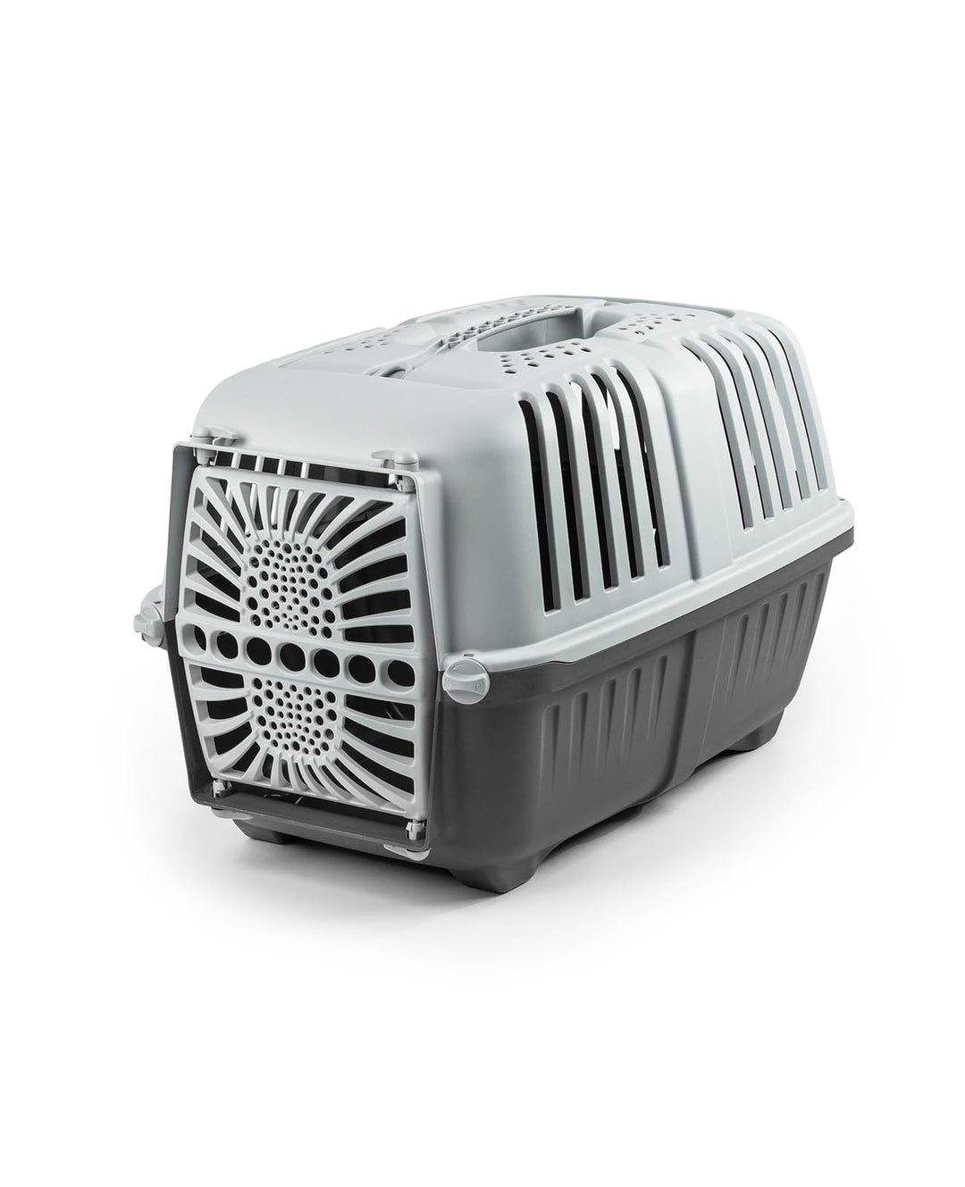 lionto Tiertransportbox für Hunde &amp; Katzen, bis 15 kg, 48x31,5x33 cm, Grau | Kunststoffbox aus robus