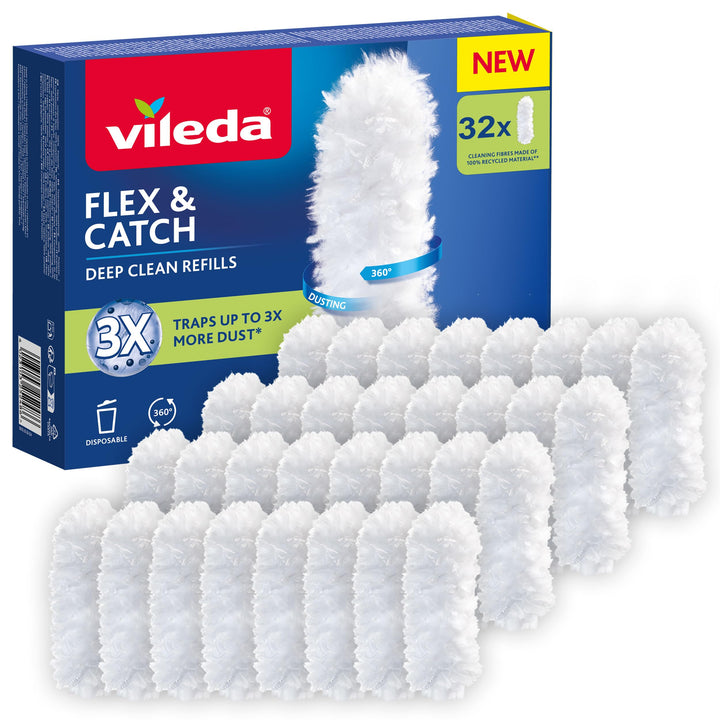 Vileda Flex-Catch Nachfülltücher 32 Stück|Fangen 3X mehr Staub als herkömmliche Staubwedel|Nachhalti