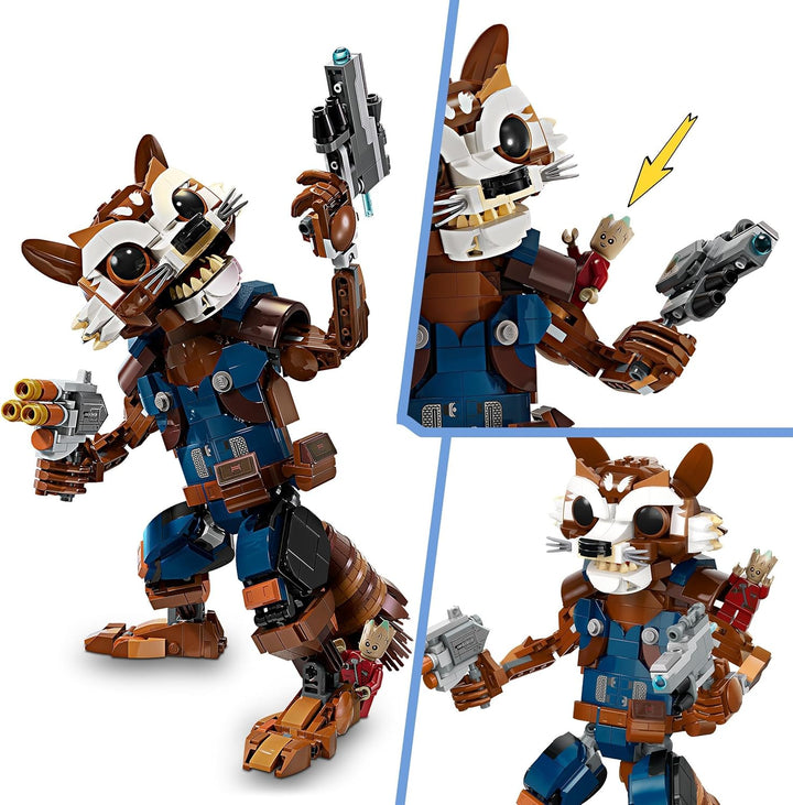 LEGO Marvel Rocket & Baby Groot, baubares Superhelden-Spielzeug & Jurassic World Dinosaurier-Fossili