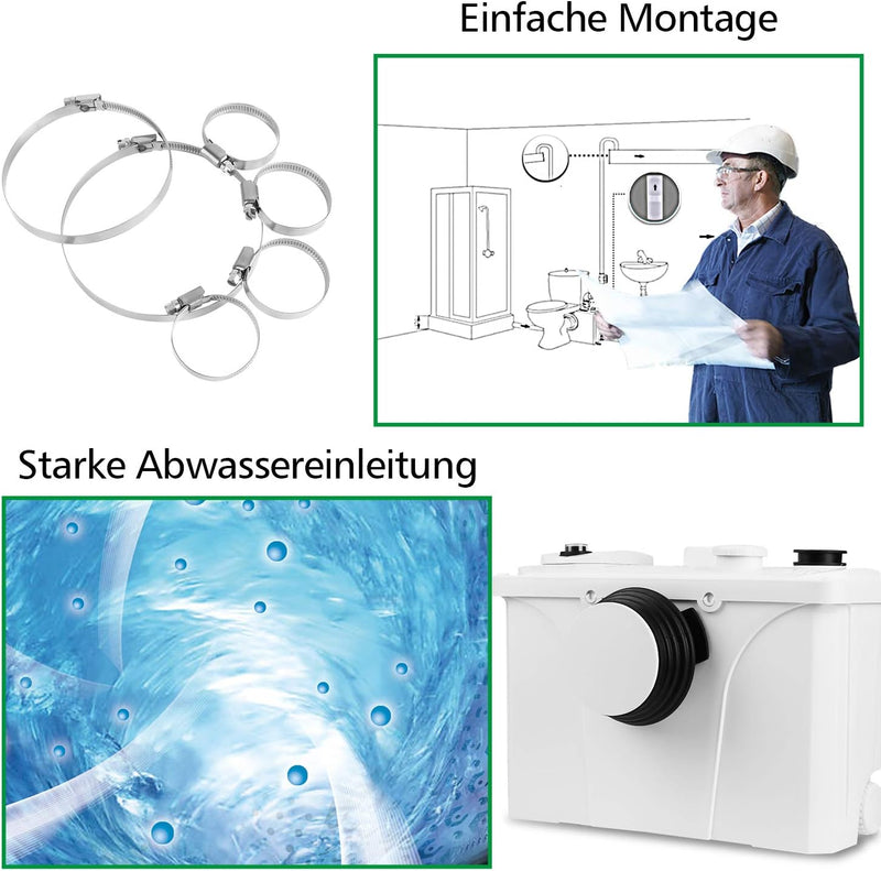 Ansobea 700W Hebeanlage Dusche, 190 L/min Duschpumpe für WC Toiletten, Fäkalienpumpe mit 4 Einlässe,