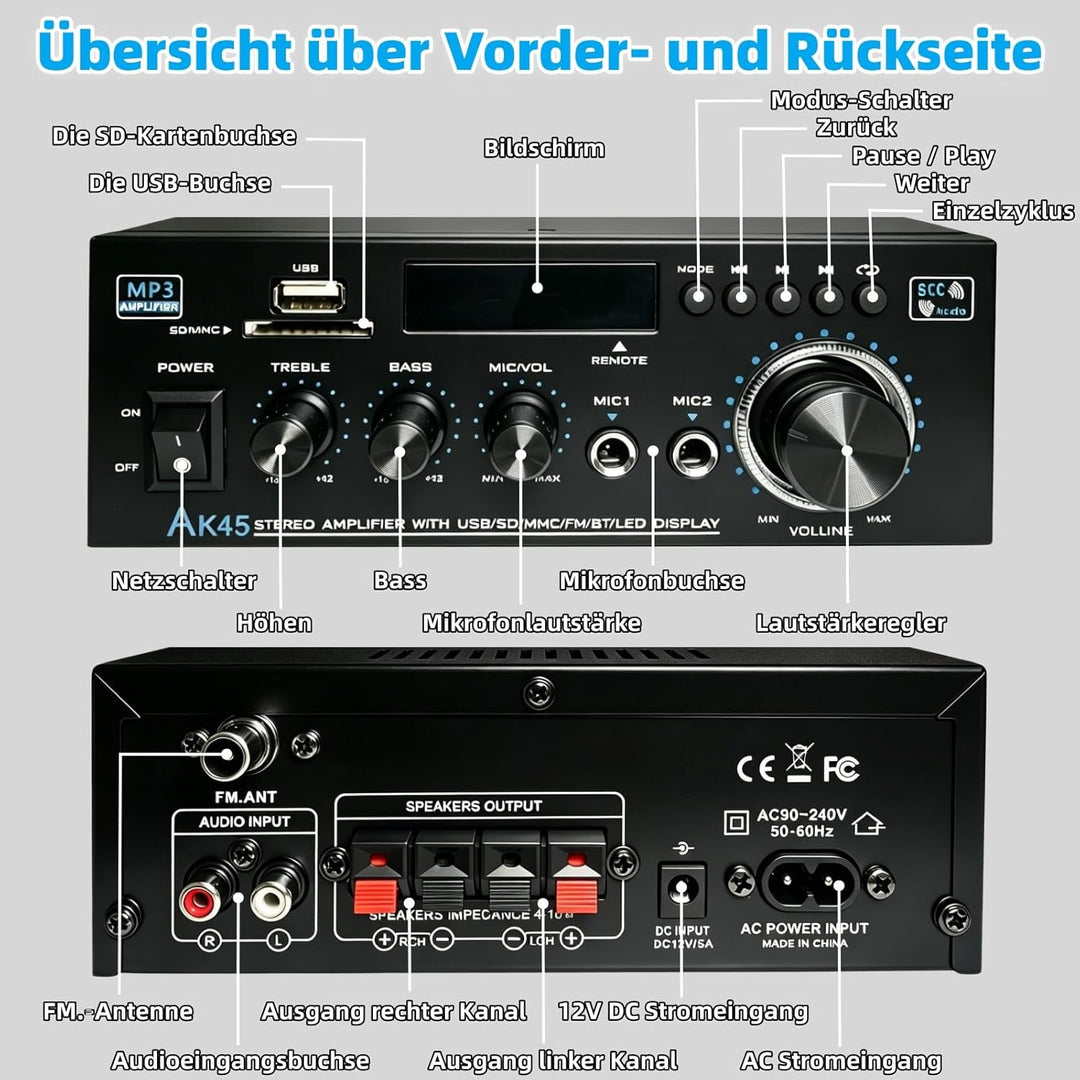 AK45 HiFi Bluetooth Verstärker Mini Stereo Audio Receiver 2.0 Kanal Endverstärker Soundverstärker mi