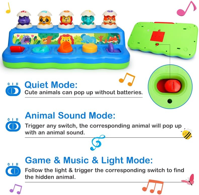 Yerloa Montessori Spielzeug ab 1 Jahr, Pop Up Tiere Spielzeug mit Musik, Tiere Ton, Licht, Early Lea