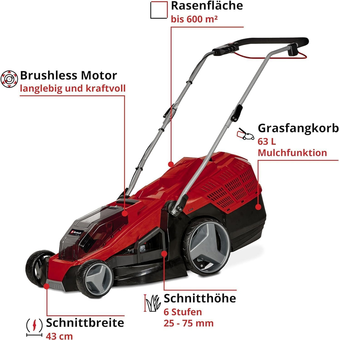Einhell Akku-Rasenmäher GE-CM 36/43 Li M-Solo Power X-Change (36 V, 43 cm Schnittbreite, bis 600 m²,