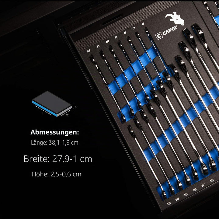 Capri Tools SmartKrome Ringmaulschlüssel-Set mit der Mechanikerablage, CP11390MT, 19-Piece Metric/Me