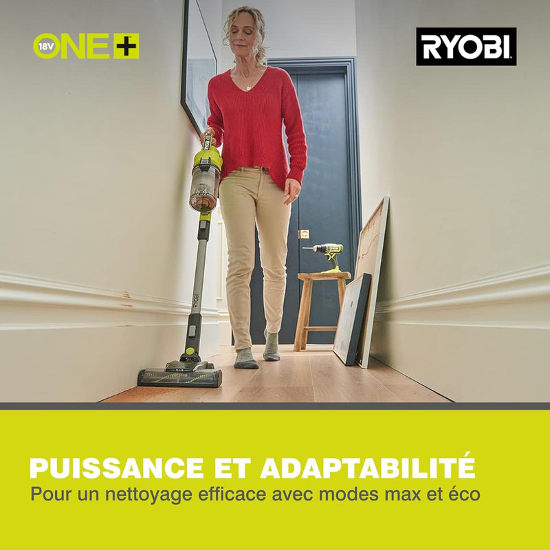 RYOBI 18 V ONE+ Akku-Bodenhandsauger RSV18-0 (30 AirWatt Saugleistung, 820 l/min Luftstrom, 24 cm br