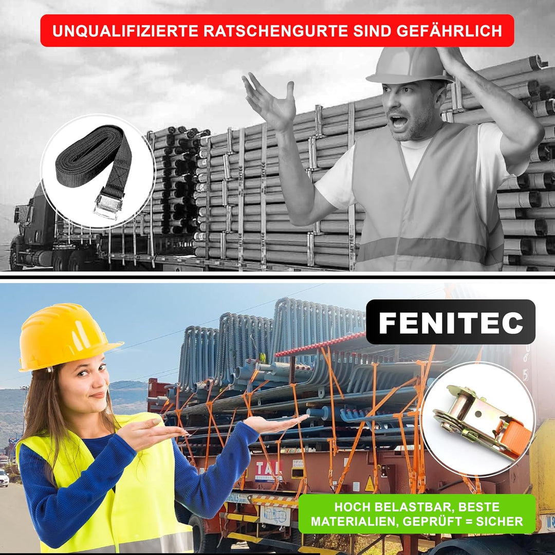 4X Spanngurte mit Ratsche - 1000 kg Kapazität DIN EN 12195-2 zertifizierte Zurrgurte mit Ratsche, Sp