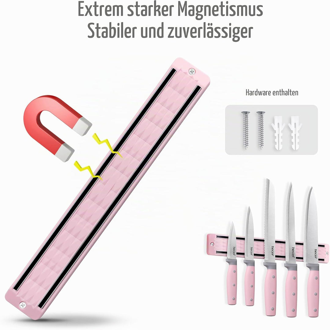 hecef Messer Magnetleiste mit 5 Teilig Scharfe Küchenmesser Set, 33 cm Messerhalter Magnetisch mit E