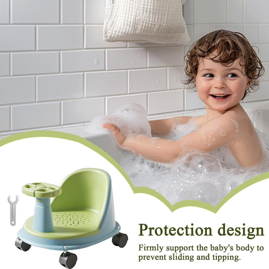 Baby Bade Sitz, Rutschfester Badewannensitz Für Babys, Mit Lenkrad Und Rädern, Baby Badesitz Ab 6 Mo