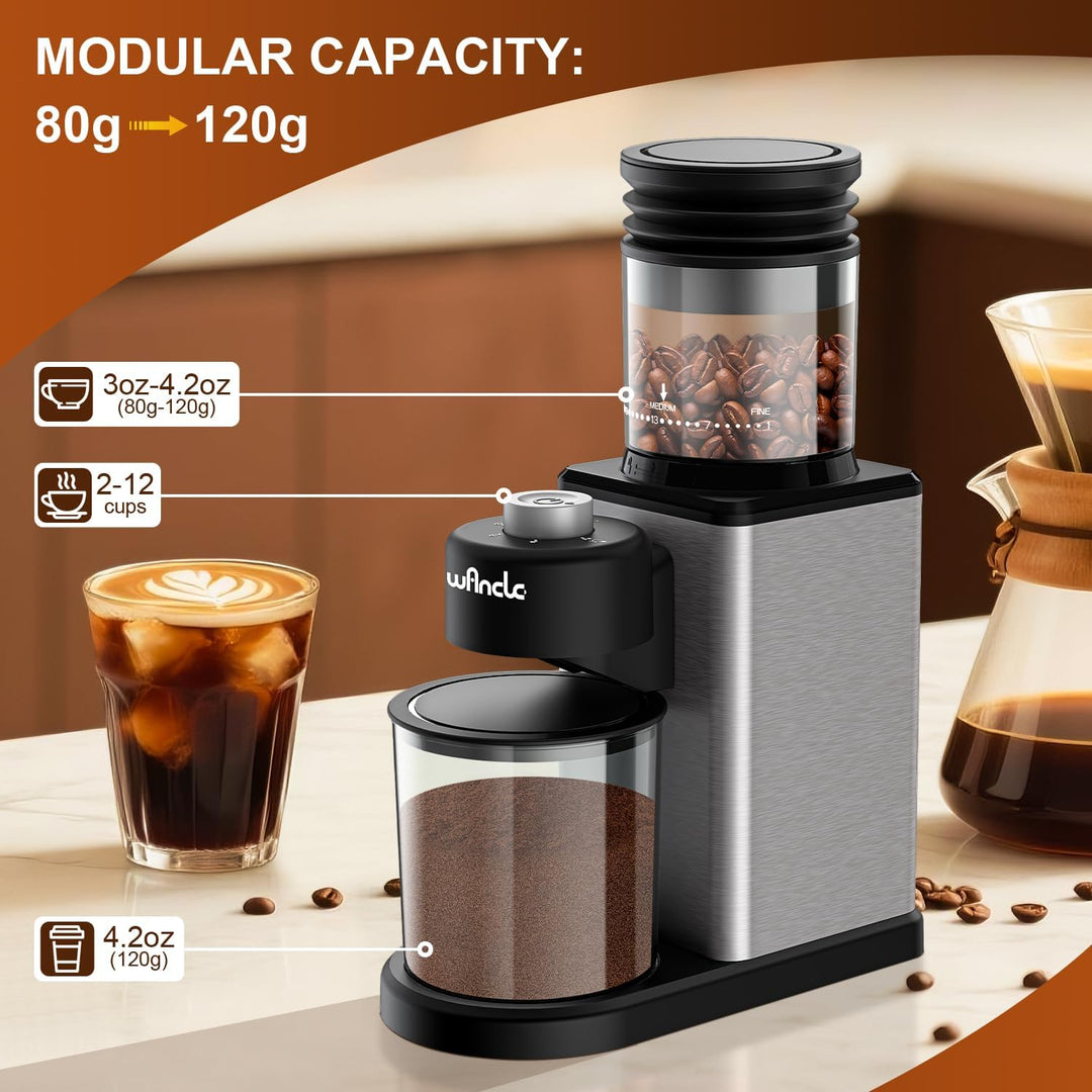 Wancle Elektrische Kaffeemühle mit Kegelmahlwerk - 25 einstellbare Mahlgrade für Espresso/French Pre