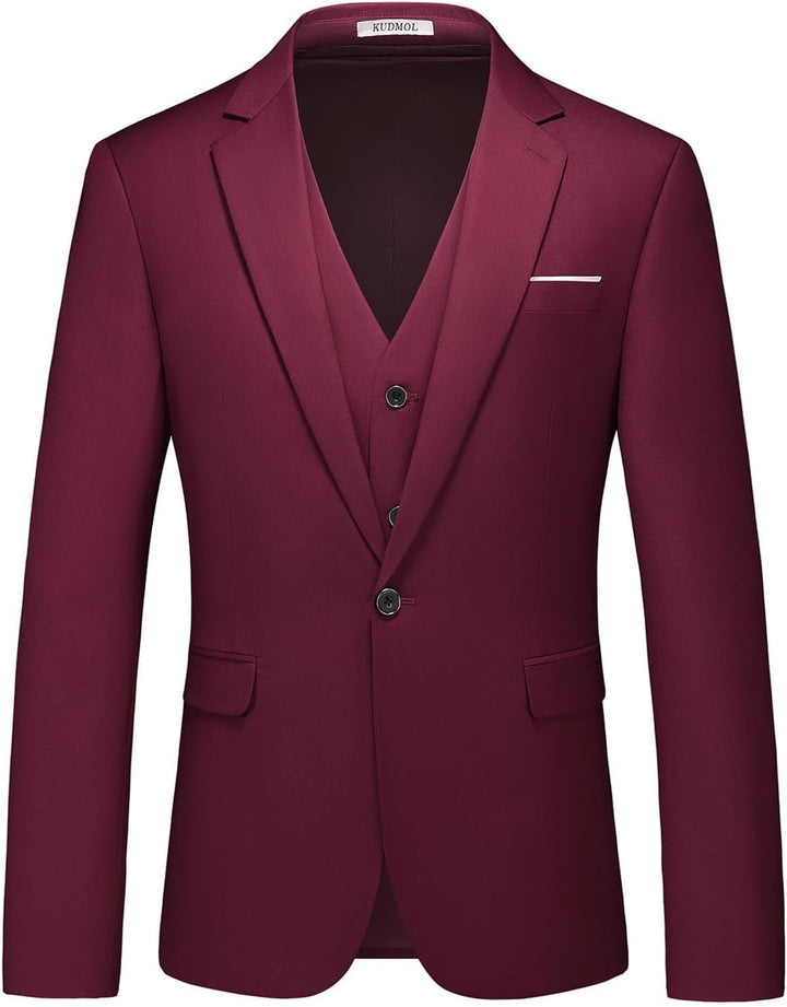 KUDMOL Herren 3-Stücke Anzug Business EIN Knopf Smoking Anzug für Männer Smoking Klassische Blazer W