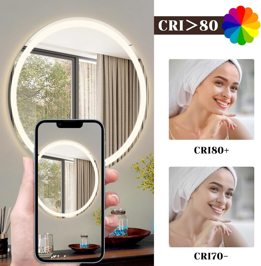 Spiegel Badezimmer Badezimmerspiegel mit Beleuchtung - LED Badspiegel Rund 80cm Wandspiegel Bad mit