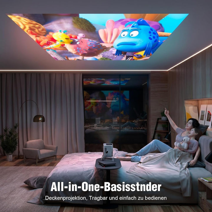 Smart Beamer【Netflix vorinstalliert & Dolby Audio】 VOPLLS Autofokus/Trapezkorrektur 40000 Lumen Beam