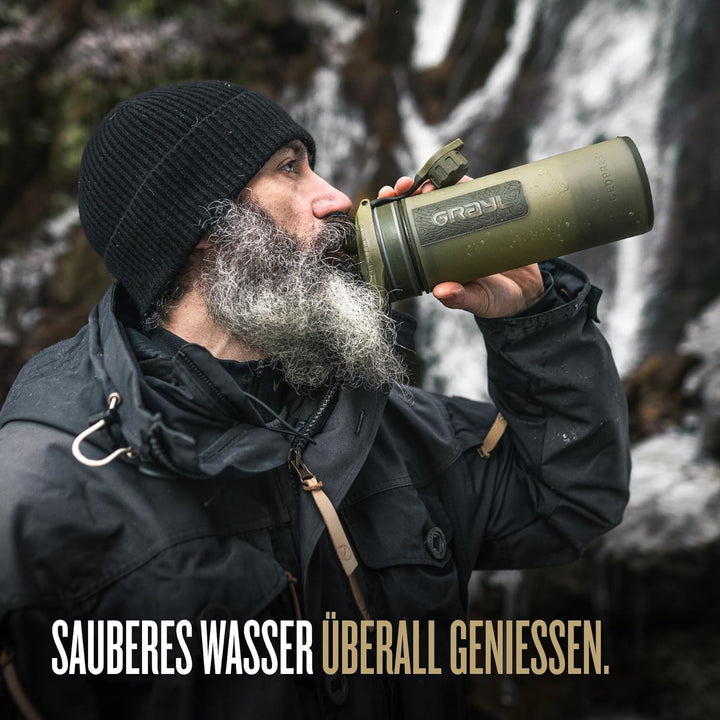 GRAYL GeoPress 24 oz Wasserfilterflasche – Filter für Wandern, Camping, Survival, Reisen Olive Drab,