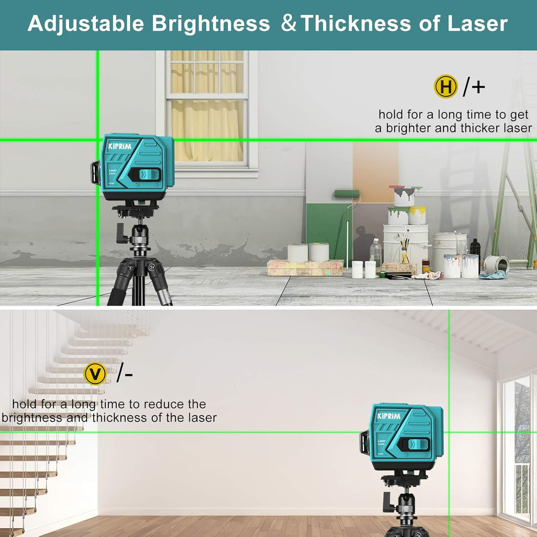 Kiprim 3x360 Professional Linienlaser 12 Linien 40M Grün Selbstnivellierender Kreuzlaser mit 3 Modi,