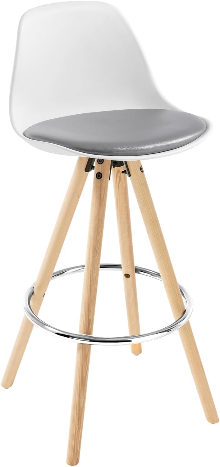 WOLTU® BH45grw-2 2 x Barhocker 2er Set Barstuhl aus Kunstleder Holzgestell mit Lehne + Fussstütze De