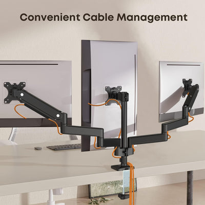 PUTORSEN Monitor Halterung 3 Monitore, Ergonomische Gasfeder Monitorhalterung für 17-27 Zoll LCD Bil