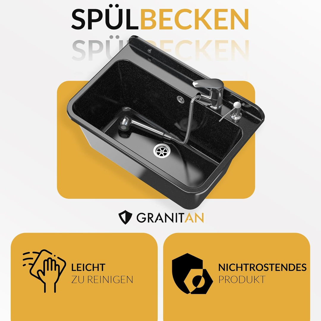 Granitan Ausgussbecken für Garage Keller Werkstatt - Universal Waschtrog mit Siphon - Waschbecken mi