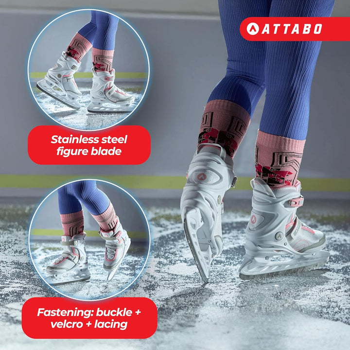 ATTABO Freizeit Schlittschuhe Damen TORA Weiss Grösse 36-41 EU Anfänger Schlittschuhe Schnalle und K