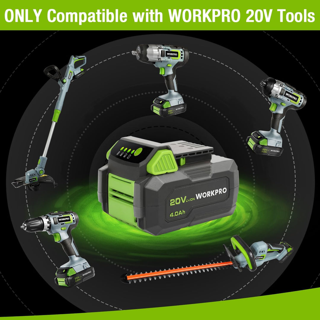 WORKPRO Lithium-Ionen-Akku 20 V 4,0 Ah für kabellose Werkzeuge, 4,0 Ah
