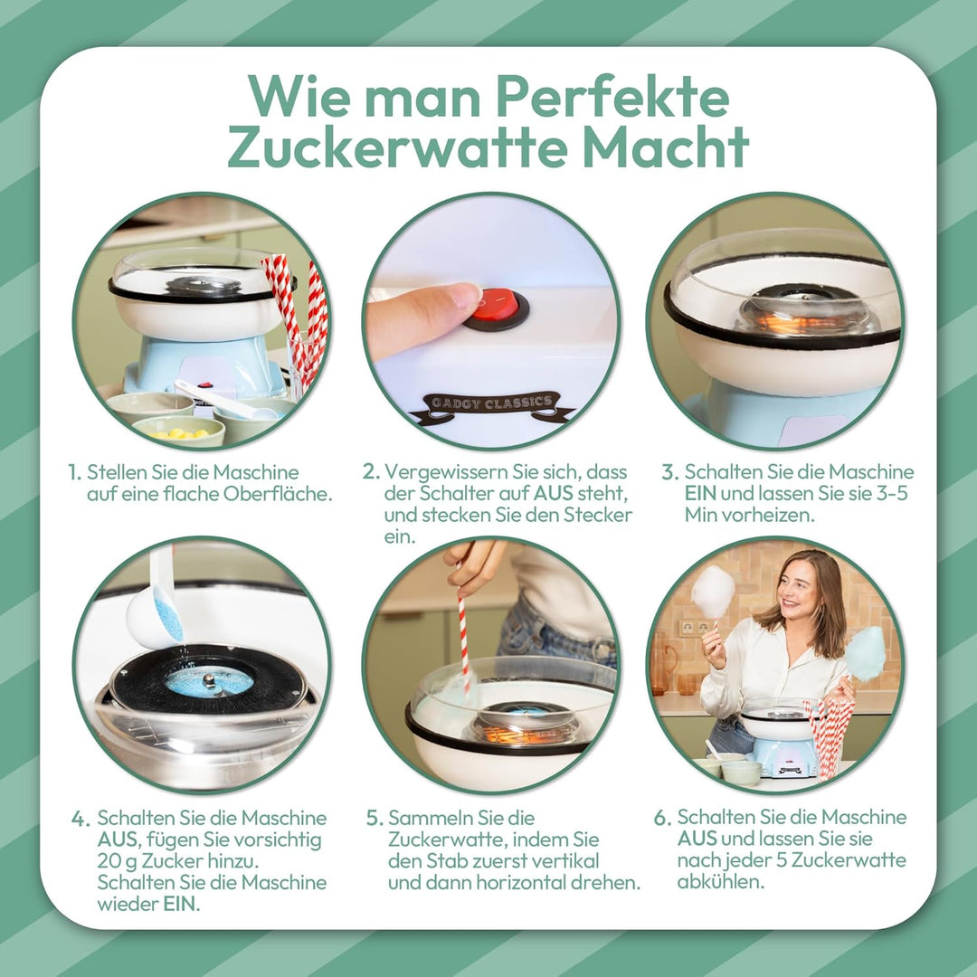 Gadgy Zuckerwattemaschine für zuhause - Zuckerwatte Maschine für Zucker oder Bonbons - Cotton Candy