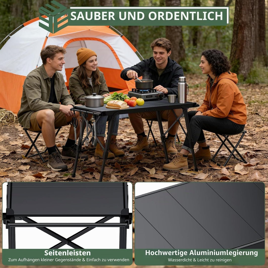 EYPINS Campingtisch Klapptisch 88x38cm, Tragbarer Grilltisch & Esstisch 38-55cm Höhenverstellbar Alu