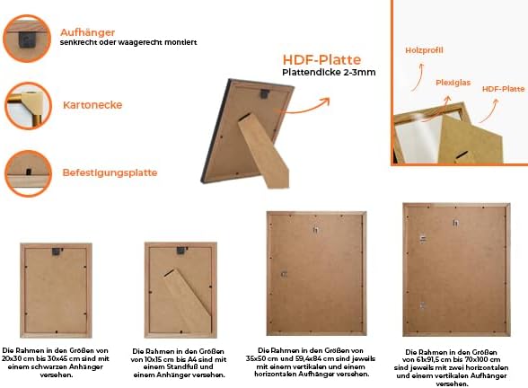 Bilderrahmen 70x100cm MDF Holz Rahmen Posterrahmen mit Acrylglas Holzrahmen aus Holzplatten für Bild