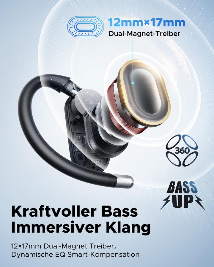truefree EarFit DS1 Open-Ear Kopfhörer, Filigraner Ohrhaken Sport Ohrhörer, Kabellos Bluetooth 6.0 E