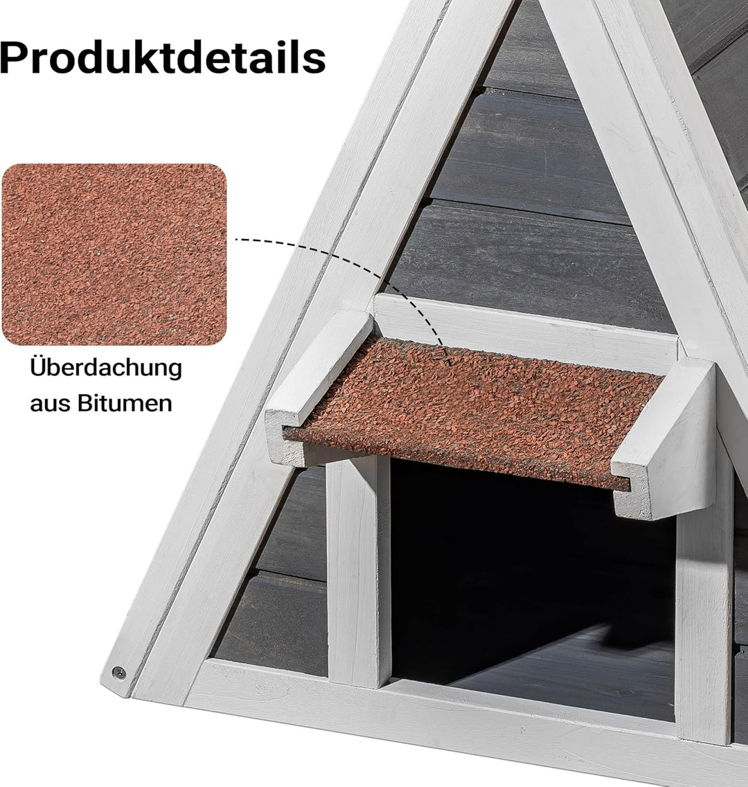 Wiltec Wetterfestes Katzenhaus 50 x 50 x 54 cm aus Holz, Katzenhütte Outdoor, Katzenhöhle mit Eingan