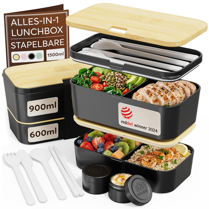 Umami All-in-1 1,2L Bento Lunchbox Erwachsene mit Besteck, 2 Saucenbehältern als Brotdosen Salat, Sn