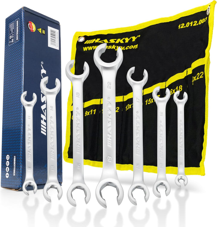 HASKYY Bremsleitungsschlüssel Set Maulschlüssel offener 7 tlg. Doppelringschlüssel 6-22 mm Satz Ring