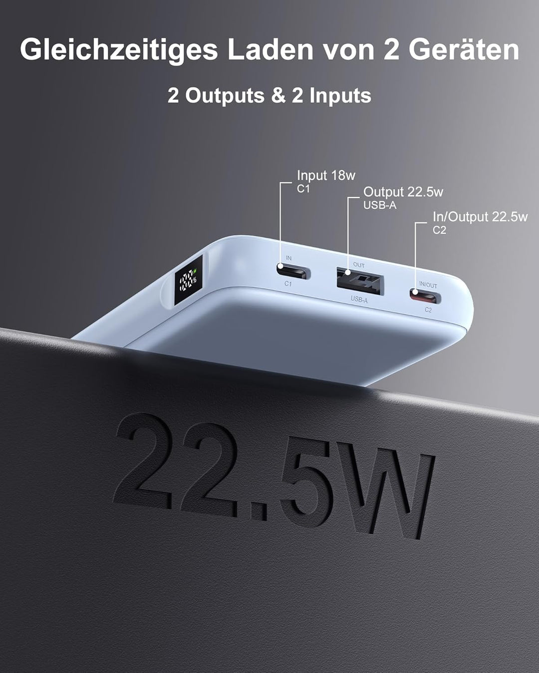 22.5W Power Bank 10000mAh 2 Stück, Akkupack Klein Aber Stark, LED Display kompatibel Externe handyak
