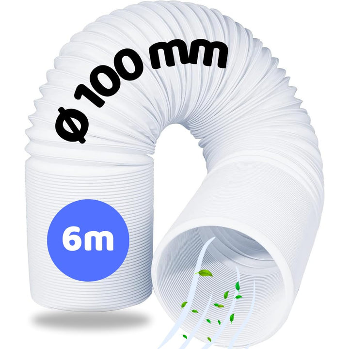 Home Melody Abluftschlauch 100mm 6 Meter PVC flexibel für mobile Klimaanlagen, Wäschetrockner, Abzug