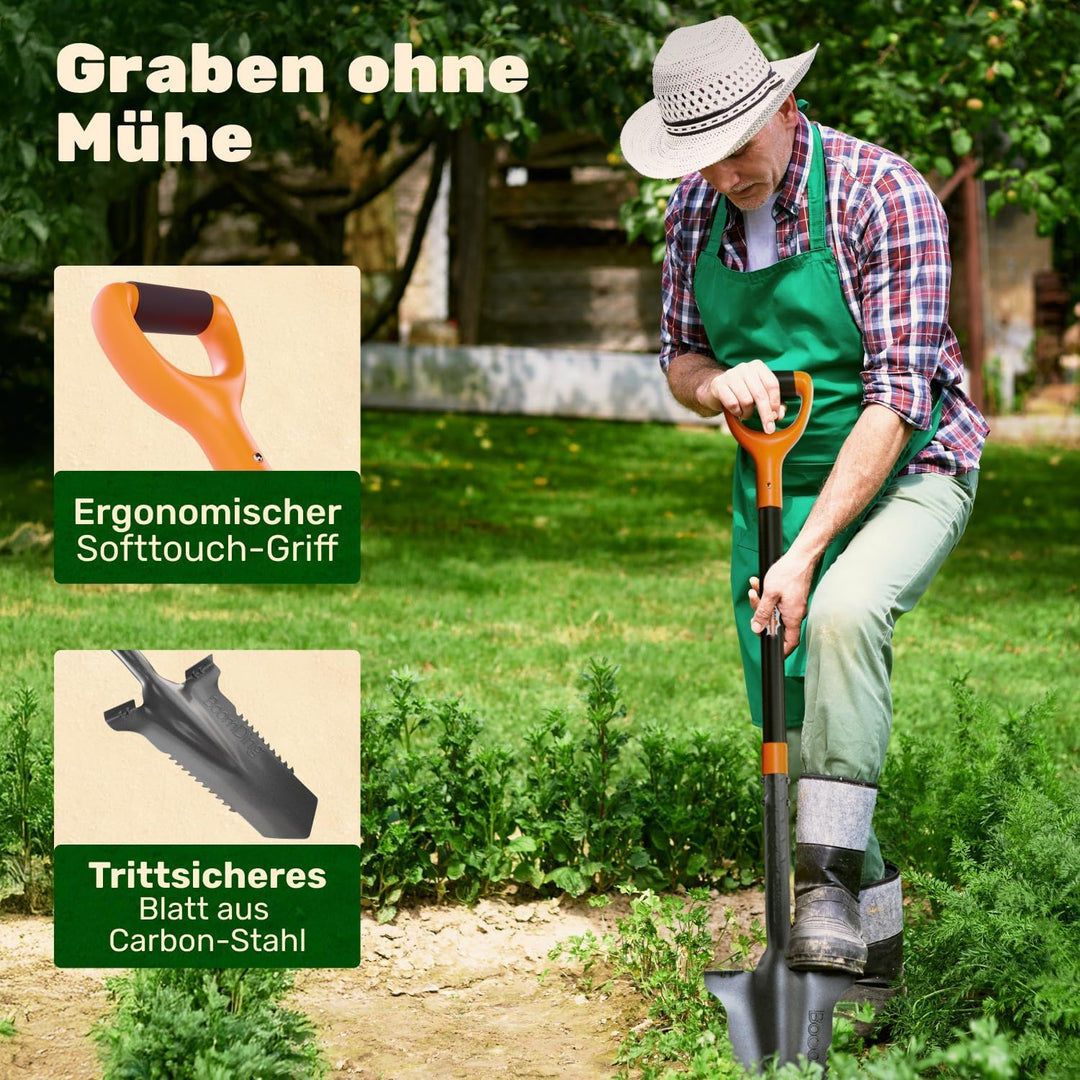 Der stabile Spaten mit Wurzelsäge | Wurzelspaten für das einfache Graben im Garten | mit ergonomisch