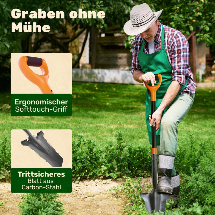 Der stabile Spaten mit Wurzelsäge | Wurzelspaten für das einfache Graben im Garten | mit ergonomisch