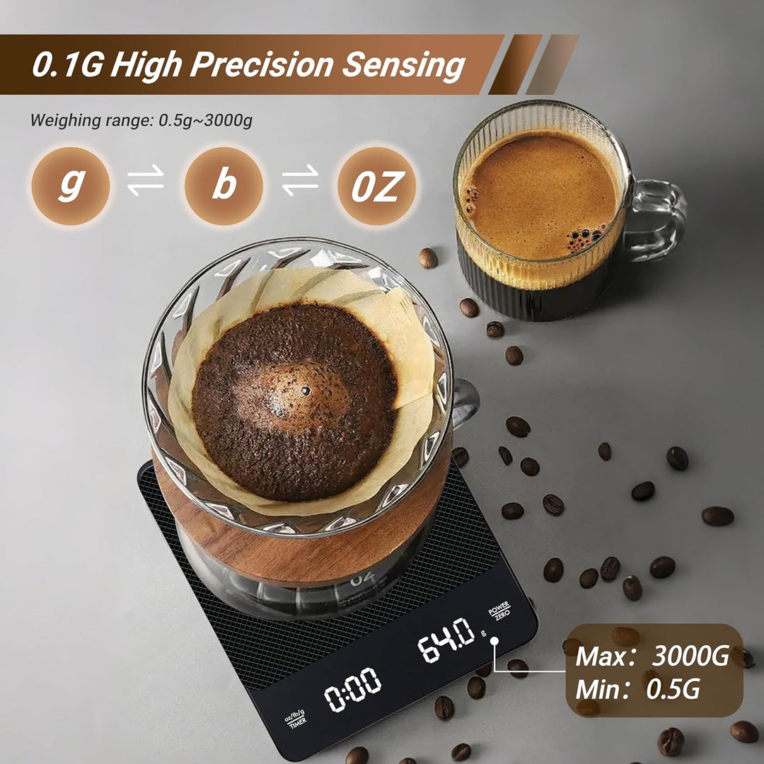 Digitale Kaffeewaage mit Timer - Type C Wiederaufladbare Espresso Waage mit Automatischer Tarierung,