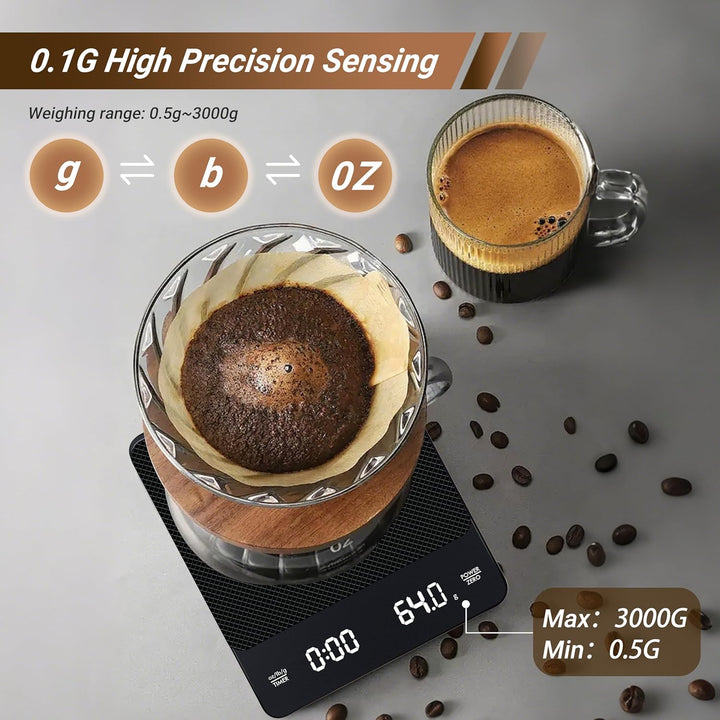 Digitale Kaffeewaage mit Timer - Type C Wiederaufladbare Espresso Waage mit Automatischer Tarierung,