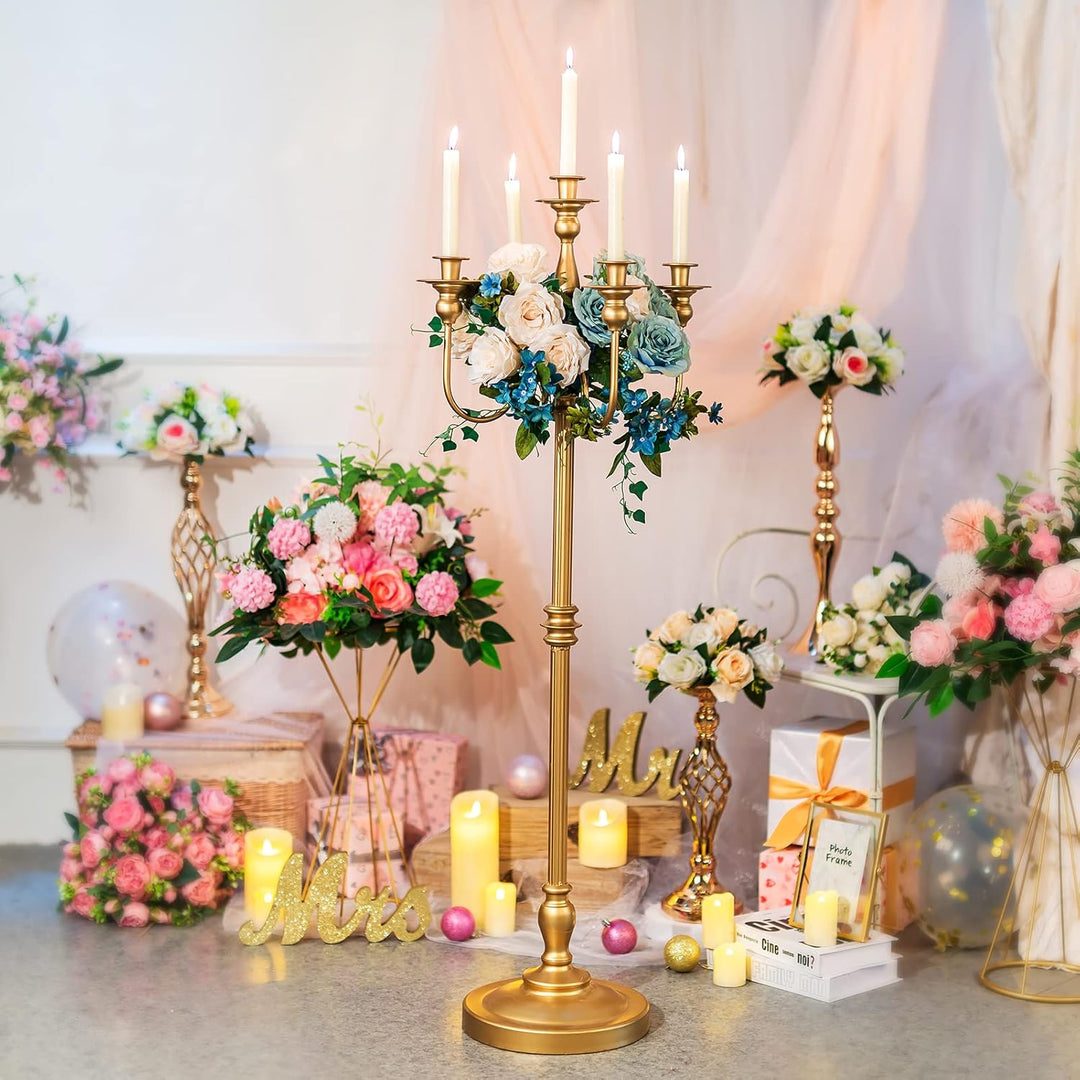 Sziqiqi 124cm Kerzenständer Gold Metall, Moderne Kerzenleuchter 5-armig Candle Holder Tischdeko für