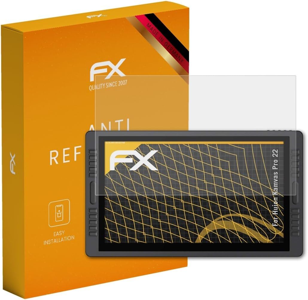 atFoliX Panzerfolie kompatibel mit Huion Kamvas Pro 22 Schutzfolie, entspiegelnde und stossdämpfende