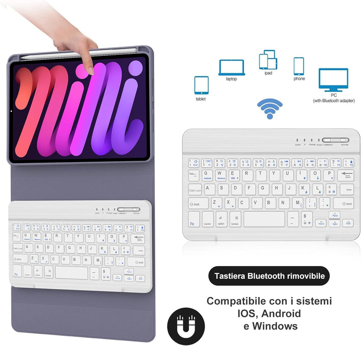 Bluetooth-Tastatur für iPad Mini 7(A17 Pro) 8,3 Zoll 2024 - Italienisches QWERTY-Layout Abnehmbare M